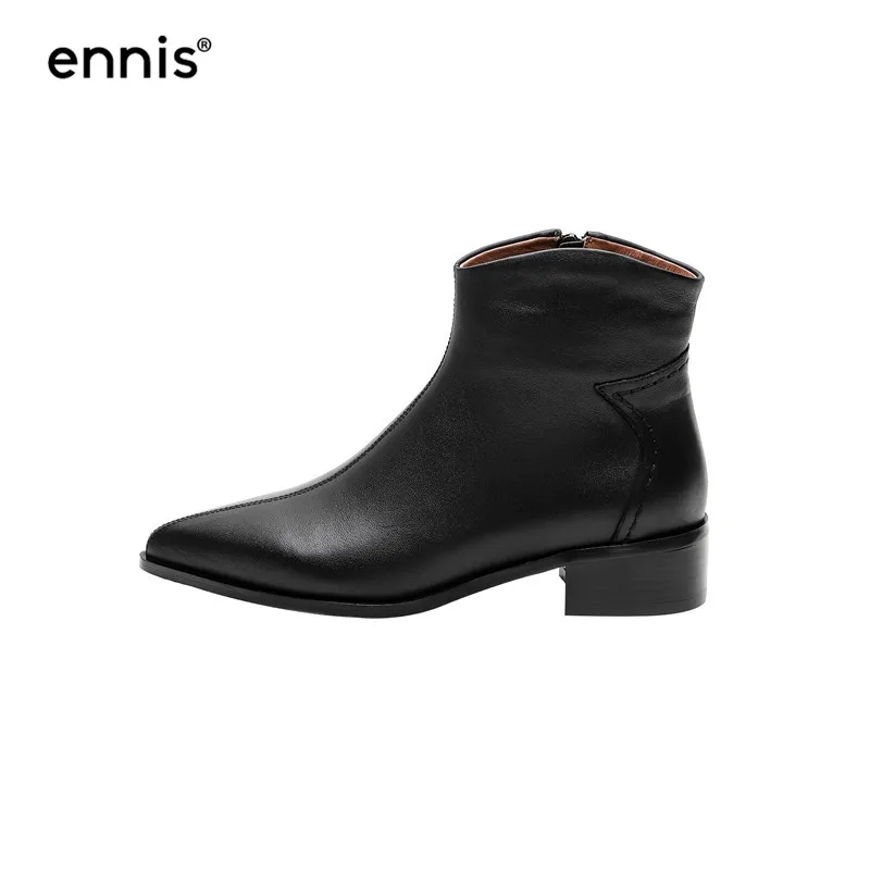 Black ENNIS/Новые Черные ботильоны с острым носком женские ботинки на квадратном каблуке ботинки из натуральной кожи женская обувь на молнии осенний дизайн A9319 - Цвет: Black