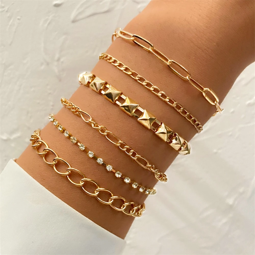 FNIO Pulseras gruesas de dorado para mujer, brazaletes con joyería de moda, conjunto de de cadena cubana, Punk Curb, regalos, de cadena y enlaces| - AliExpress