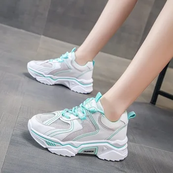 

New Womens Sneakers Vulcanize Candy Colors Shoe Increased Internal Hollow Air Mesh Breathable Massage Sports Running Shoes Women