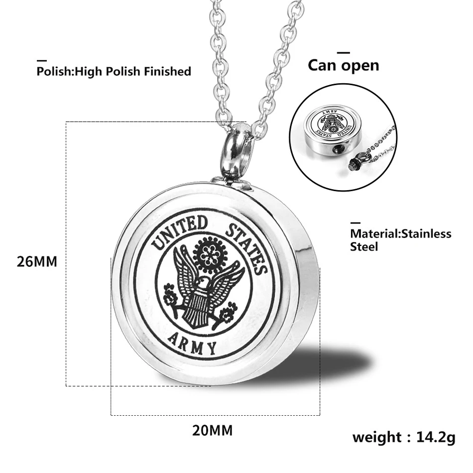 Американский военный солдат, титановая стальная подвеска, ожерелье Для памятных влюбленных, ожерелье для праха, открученный небольшой бумажный флакон духов