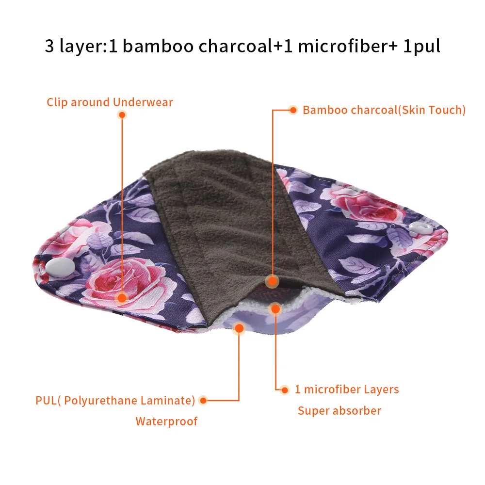 Eco-Friendly Reusable Bamboo Charcoal Sanitary Pads - Set of 10