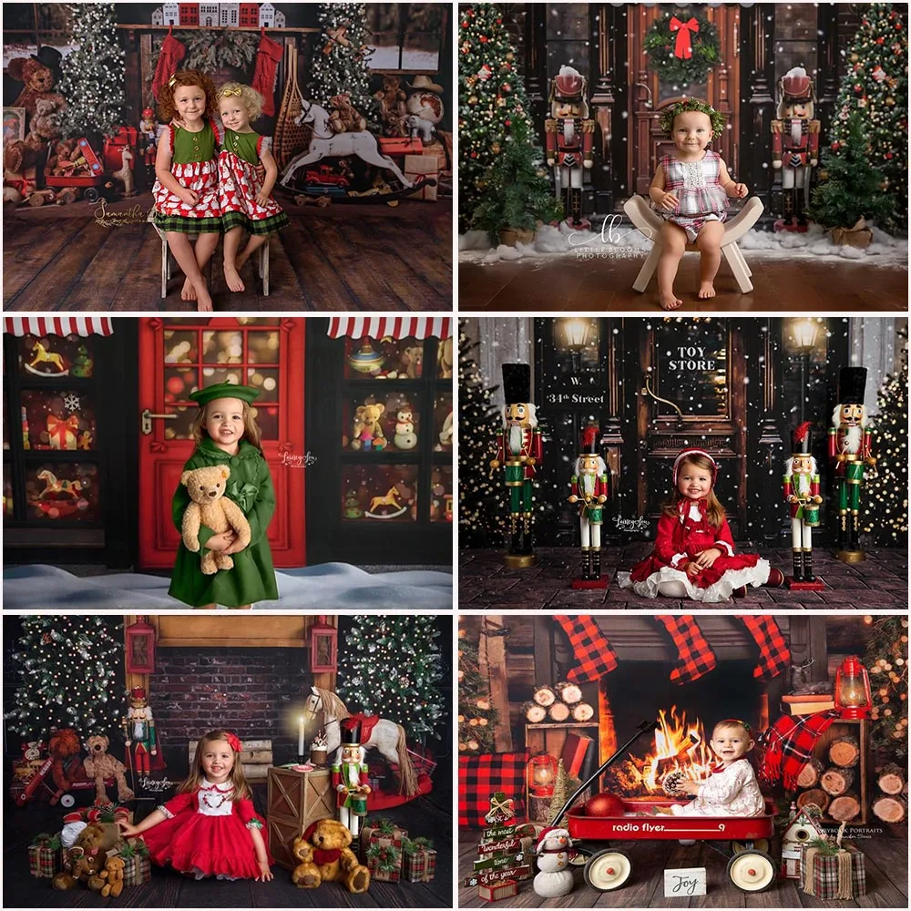 Фотофоны Mocsicka для студийной фотосъемки с изображением камина рождественской