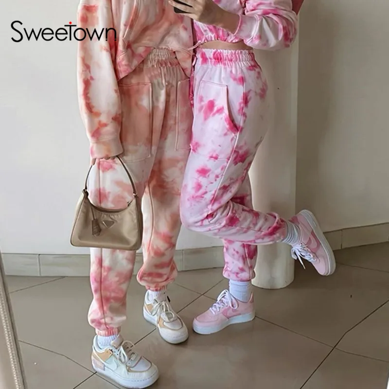 Sweetown Tie Dye Print Casual Womens Jogger Sweatpants High Waist Running Harem Pants Female Pockets Hip Hop Streetwear Trousers Sweetown Tie Dye Print Casual Womens Jogger Sweatpants High Waist Running Harem Pants Female Pockets Hip Hop Streetwear Trousers