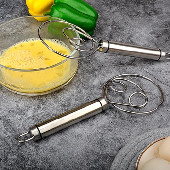 

Handhold Flour Whisk DIY Baking Cake Bread Manual Eggbeater Stainless Steel Flour Dough Coil Stirrer Eggs Mixer Tool