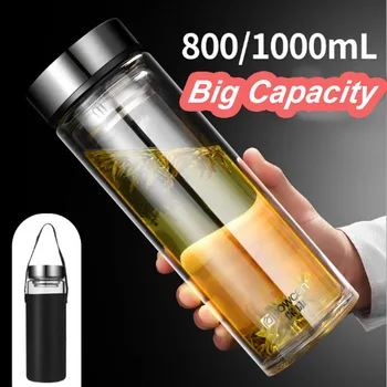 

Large Capacity 1000ml Sport Water Bottles Tea Infusers Glass Water Bottle Portable Leakproof Drinkware Outdoor Tea Coffee Cups