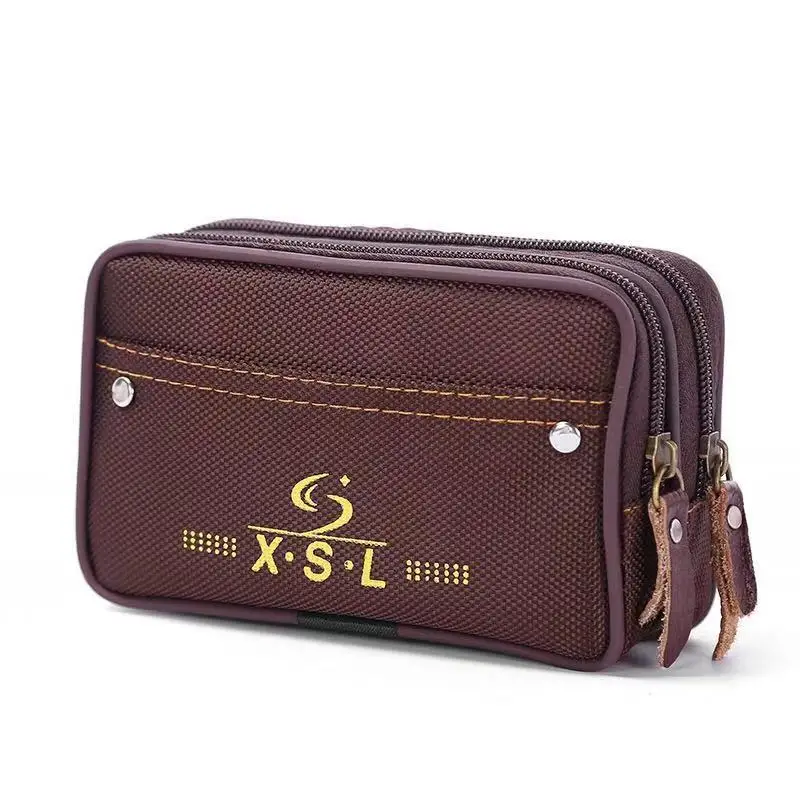 

Men Leather Belt Mobile Phone Waist Bag Cross Section Oxford Cloth Multi-Function Change Key Case Casual Wear-Resistant