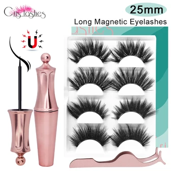 

Crislashes Magnet Eyelashes 4 Pairs 25mm Long Magnetic Lashes With 5 Magnets Fake Eyelash Waterproof Liquid Eyeliner Gift Box