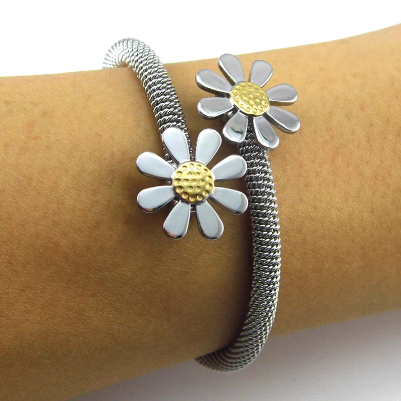Fashion Jewelry Bracelets For Women Stainless Steel Elastic Flower Bracelets & Bangles Female gift bangle bracelet stainless steel bracelet