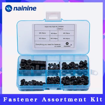 

200Pcs/set DIN934 M2 M2.5 M3 M4 M5 M6 Black Nylon Hex Nut Hexagon Plastic Hex Nuts Assortment Kit NL14