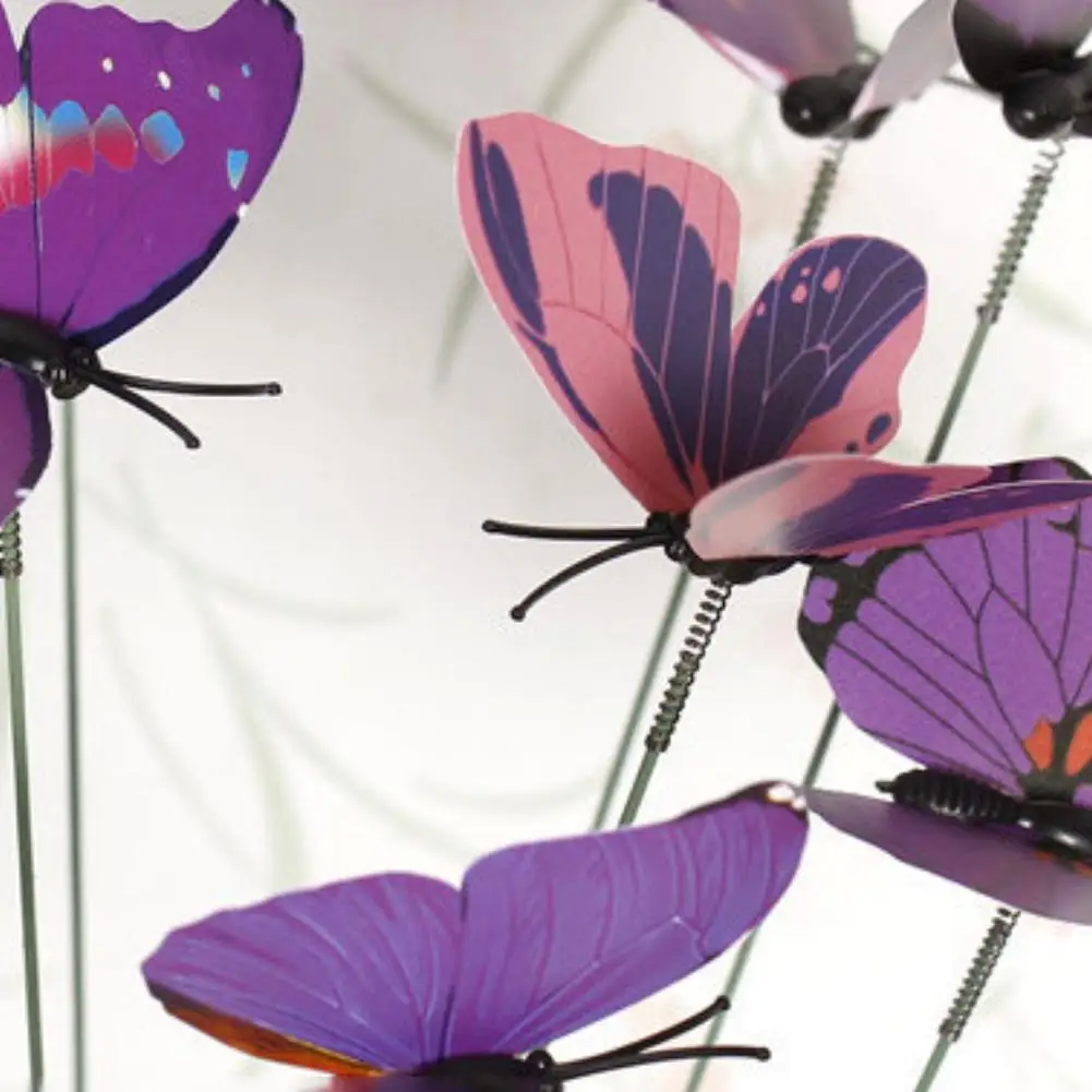 Simulation Butterfly Stick Outdoor Garden Flower Pot Decor Ornament 10Pcs/Set metal butterfly ornaments
