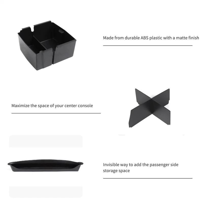 Center Console Organizer Tray ABS Armrest Storage Box with Insert Divider, Passenger Side Storage Organizer for- Jeep W