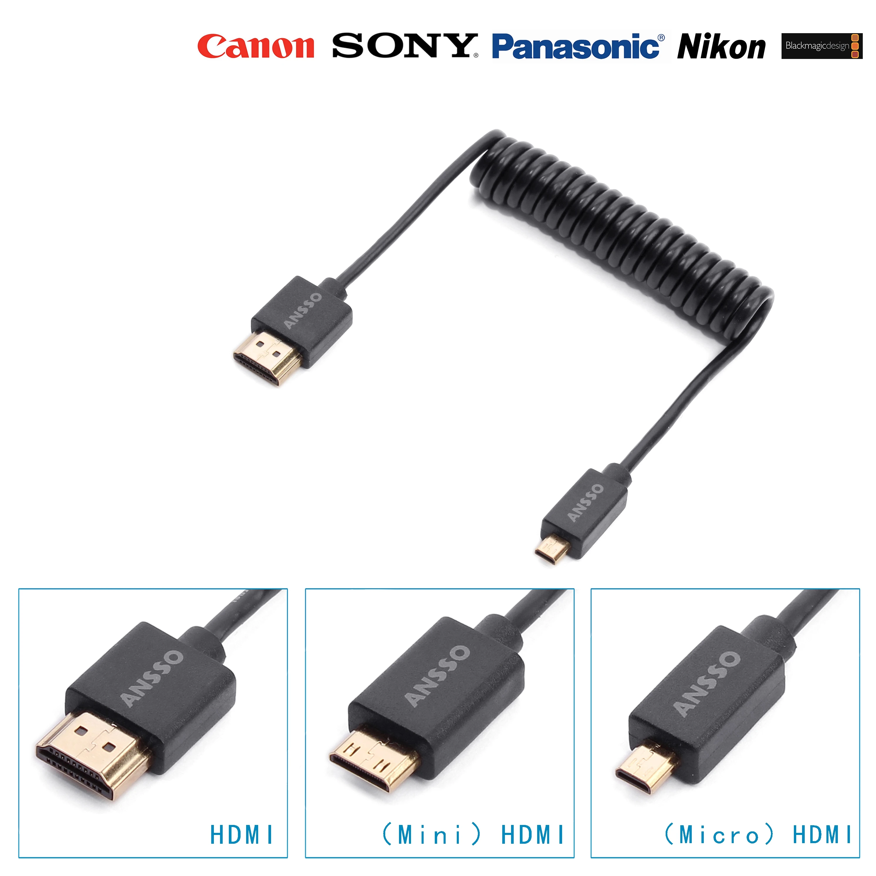 

Ansso HDMI 2.0 stretch Coiled 4K60P Micro HDMI mini hdmi Digital Single Lens Reflex Soft spring cable 18Gbpsï¼›HDR Signal 3.3mm