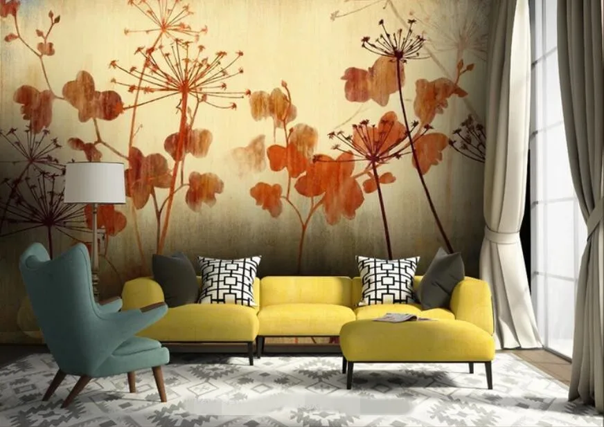 CJSIR Custom Photo Wallpaper Mural Vintage Dandelion Hand Drawn Oil Painting TV Background Wall 3d Papier Peint | Обустройство дома