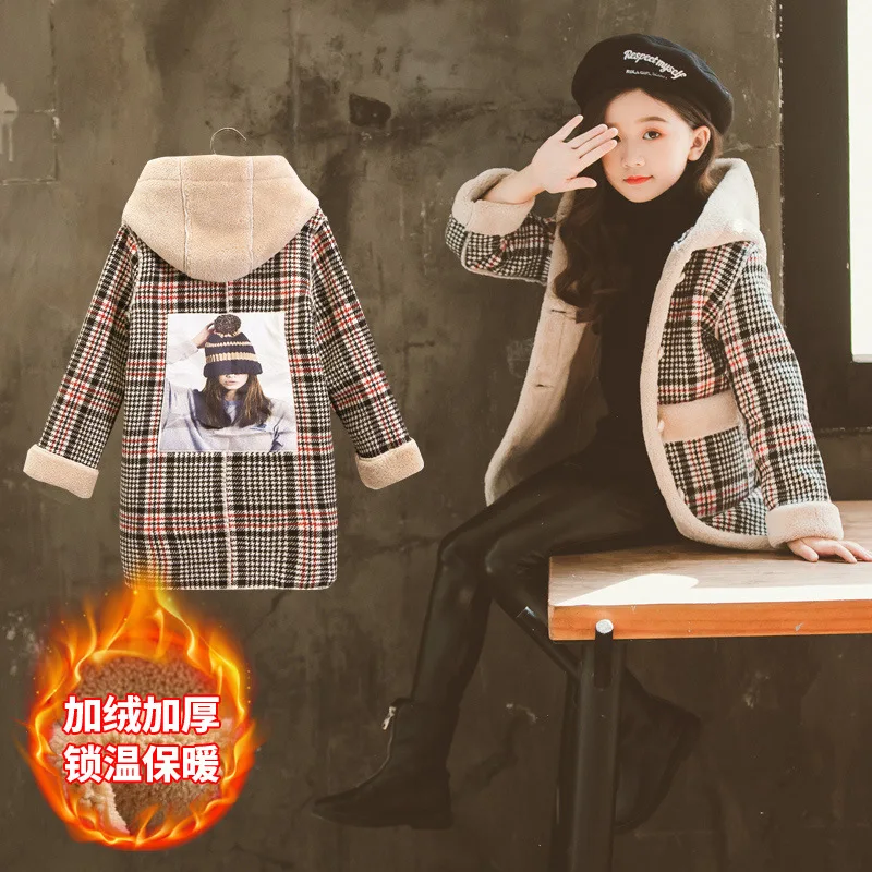 

Girls 2020 New Style Woolen Overcoat Teenager Clothing Korean Style Cotton-Padded Autumn and Winter Style Medium-Length