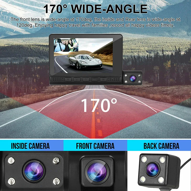 4Inch Touch Screen 1080P Full HD Dash Camera Car DVR With 3 Camera Lens 170 Degree Wide Angle Parking Sensor yi smart dash camera