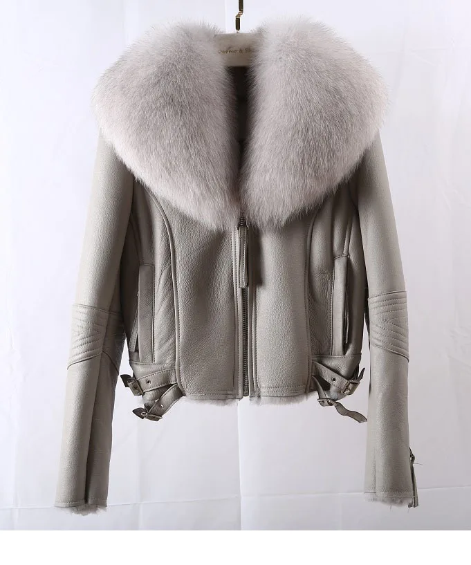 new winter jacket real fur coat Whole skin fox fur collar Genuine Leather Lamb fur fur coat woman's clothing short coat