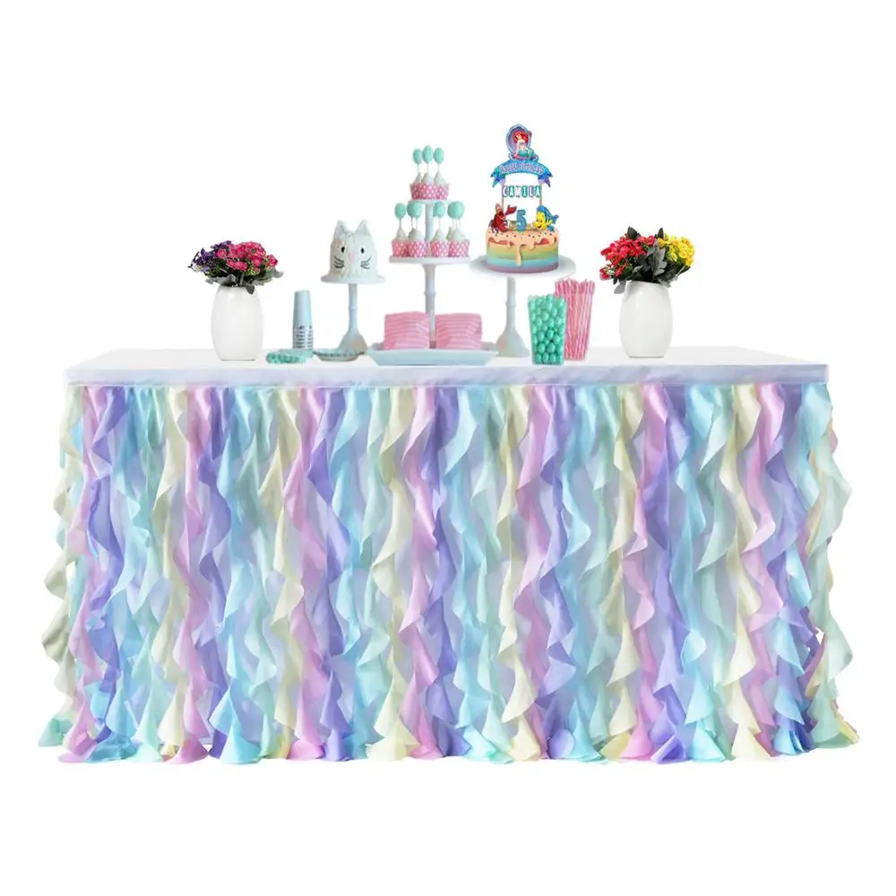 Round Table Skirts for Wedding Decor Tulle Tutu Banquet Table Skirt Mermaid Birthday Party Decor for Kids Cloth Skirting