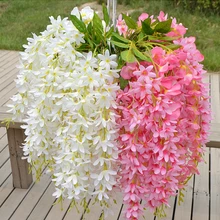  5 head/Bunch Artificial Clove Flower Vines Garland DIY Hanging Rattan Fake Silk Wisteria Home Decoration Wedding Party Decor 