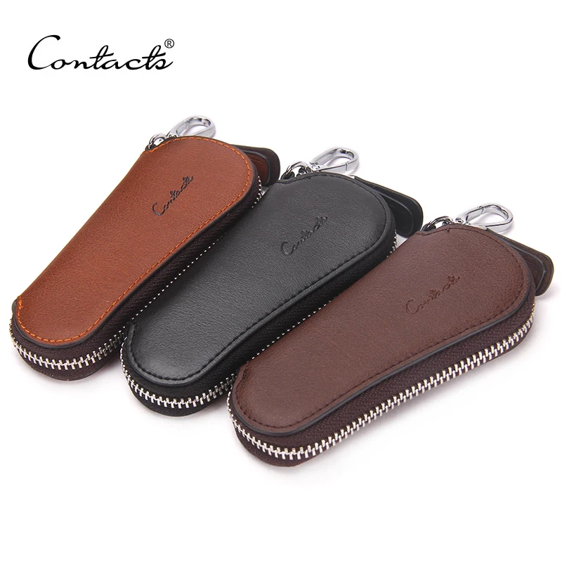 CONTACT'S Стильный Мужской кошелек от бренда с застежками молния из натуральной кожи предназначенный для повседневного хранения ключей и брелков