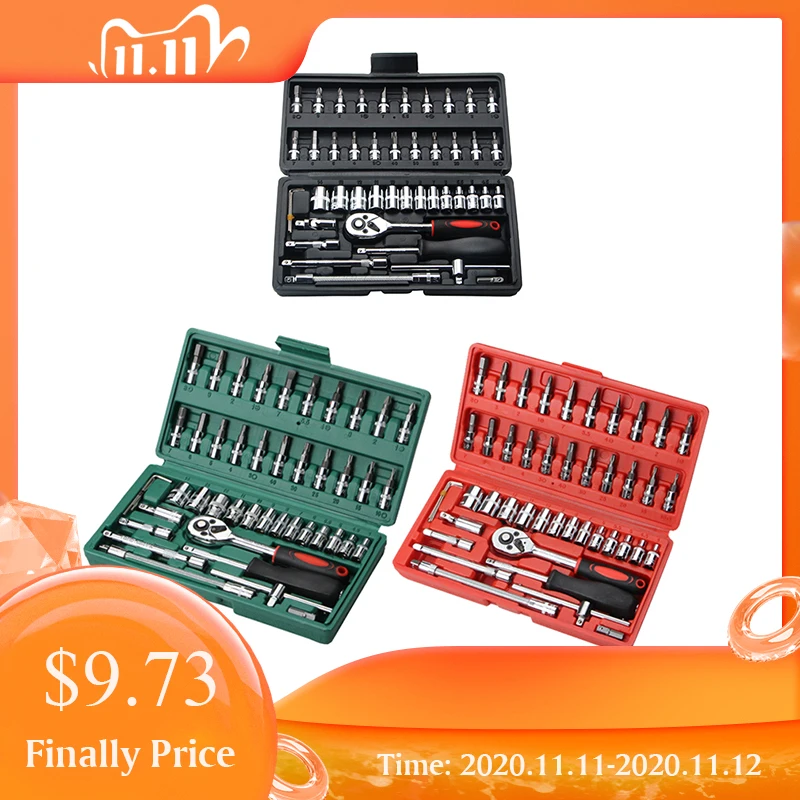 

46 Pcs/Set Multifunctionl Ratchet Wrench Set Professional Mechanic Repair Tools Combination Kit with Carry Case for Auto Repair