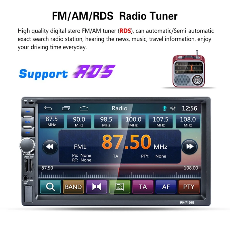 2 Din 7 Inch HD TFF Contact Screen Car GPS Navigation FM Bluetooth Radio AUX 7156G Vehicle Player Phone Charging Hands-Free Call |