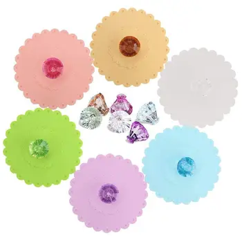

Food Grade Creative Round Diamond Mug Cover(Set of 6) Airtight Seal Silicone Drink Cup Lids Hot Cup Lids for Coffee Beer Mug Win