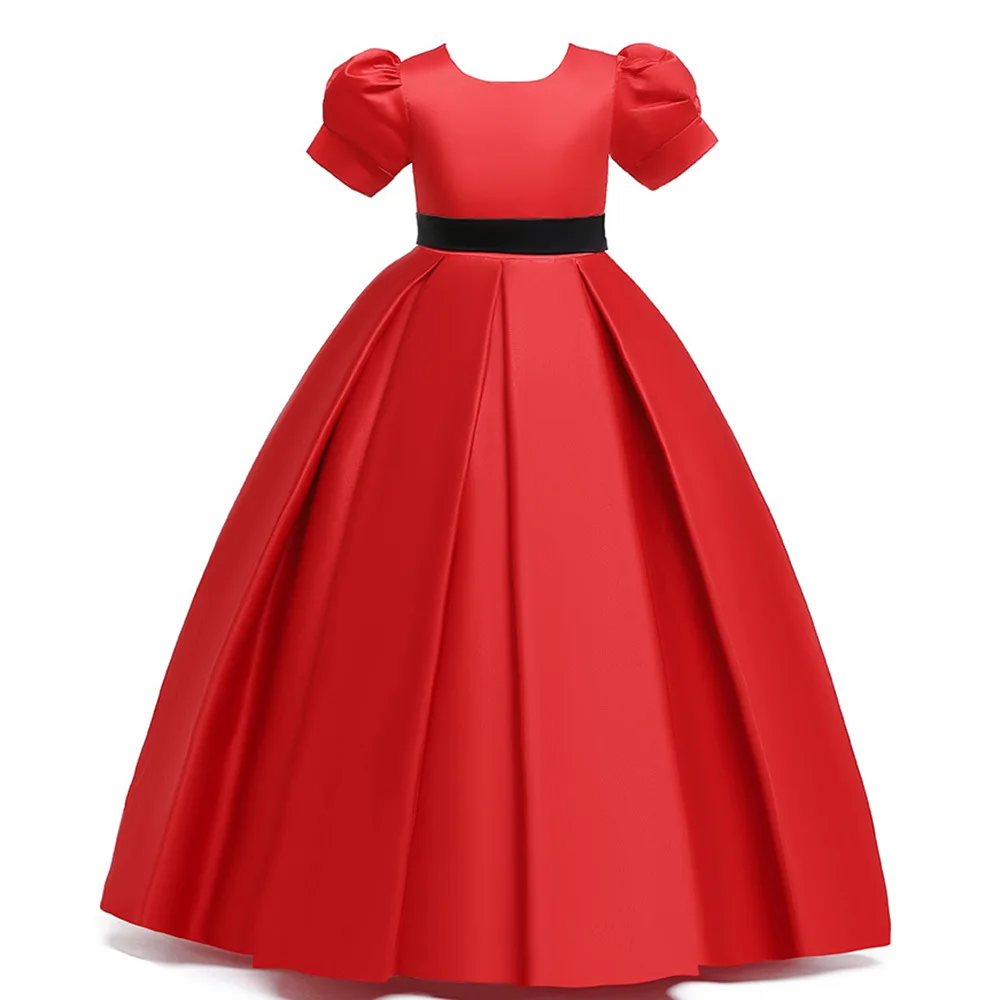 Нарядное платье для девочек; однотонное кружевное длинное платье с цветочным узором для подростков; платье для выпускного вечера; элегантные платья для свадебных церемоний От 5 до 14 лет для девочек - Цвет: Красный