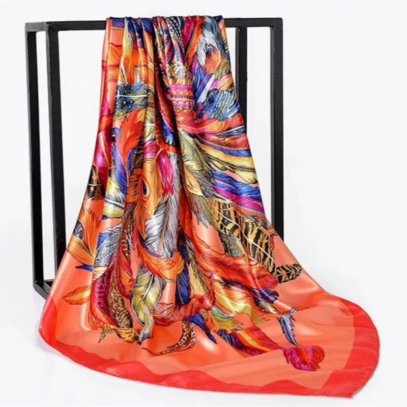 Классическая мода 90*90 см летние женские шелковые платки шарфы квадратный шарф Дамская пляжная шаль Бандана большой хиджаб платок Муфельная - Цвет: 15