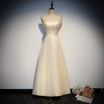 

Champagne Elegant Spaghetti Strap Female Ball Formal Party Dress Sleeveless Long Cheongsam Slim Off Shoulder Qipao Vestidos