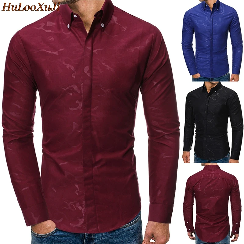 HuLooXuJi рубашки для мужчин с камуфляжным принтом с длинным рукавом Хлопок Slim Fit деловые вечерние блузки Размер США: xs-xl