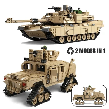 

WW2 Military M1A2 Abrams MBT Army Tank Cannon Chariot Set Soldier Figures DIY Model Building Blocks Toys Kids Gift 2in1 Creator