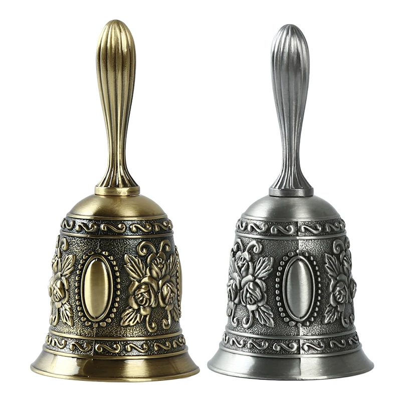 Rose Pattern Dinner Hotel Metal Hand Bell Christmas Gifts Calls Bell Bar Counter Dining Hall Table Bell Service Sound Bell