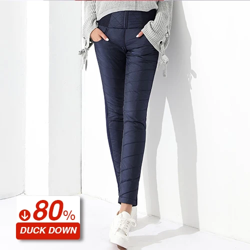 Blue 80 duck down GareMay, зимние женские брюки, утиный пух, бархат, высокая талия, обтягивающие, теплые, формальные, брюки, женские, черные, с эластичной талией, рабочие брюки для женщин - Цвет: Blue 80 duck down