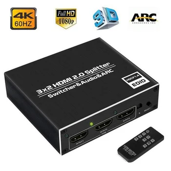 

KuWFi 4K HDMI Splitter 60Hz Ultra HD 3X2 Matrix Switcher Switch R/L+ARC 3 Ports Inputs 2 Port Outputs with IR Remote HDCP1.4