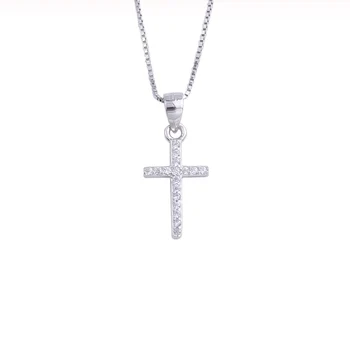 

925 Sterling Silver Classic Zircon Big Cross Female Pendants Necklaces For Women Long Chain Collar Christ Fashion Jewelry