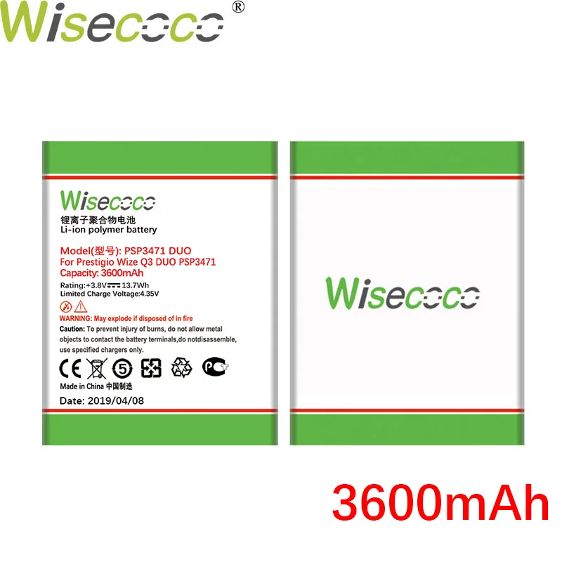 WISECOCO 5 шт. 3600 мАч PSP3471 DUO Аккумулятор для Prestigio Wize Q3 DUO PSP3471 телефон последняя продукция батарея+ номер отслеживания