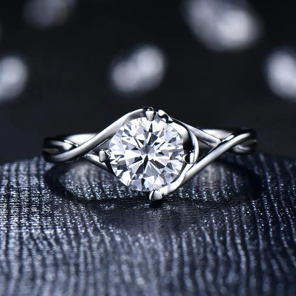 LASAMERO классическое Стильное кольцо с солитером 1.00CT круглая огранка муассаниты 14K