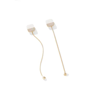 

New Style South Korea Elegant Two Wearing Square Full of Crystals Earrings 925 Silver Online Celebrity Long Tassels Ear Stud Ele
