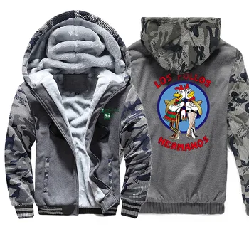 

2019 Winter New Hoodies Coat Thick Funny Breaking Bad Los Pollos Hermanos Sweatshirt Raglan Man Camouflage Fashion Warm Clothing
