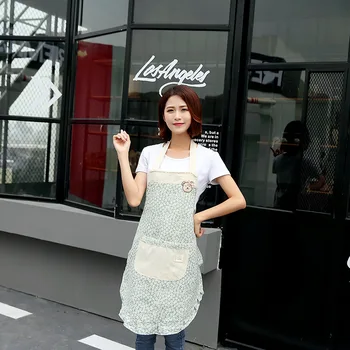 

Floral lace cotton and linen apron Japanese style small fresh work clothes sleeveless gartens gift waist custom LOGO adult gowns