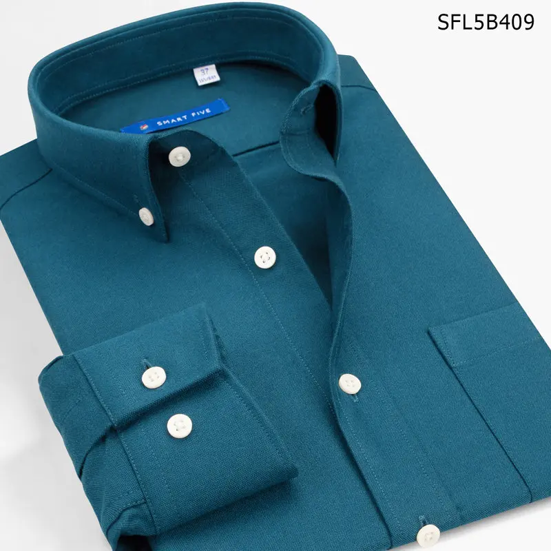 SFL5B409 blue green Smart Five, повседневные мужские рубашки с длинным рукавом, хлопок, мужская рубашка, весна-лето, camisa masculina camiseta hombre размера плюс 45 46 - Цвет: SFL5B409 blue green