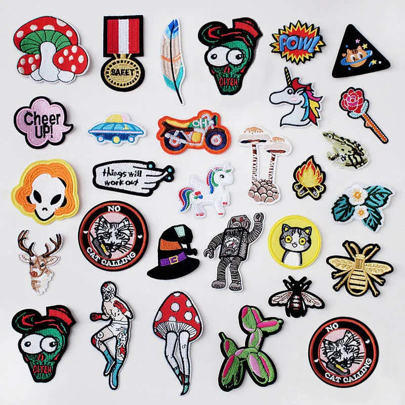 Нашивки в виде грибов вышитая аппликация Приклеивание утюгом на одежду наклейки