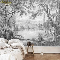 Beibehangที่กำหนดเองPapel De Parede 3Dวอลล์เปเปอร์ภาพจิตรกรรมฝาผนังยุโรปRetroเส้นRainforestป่าTVพื้นหลังตกแต่ง 2