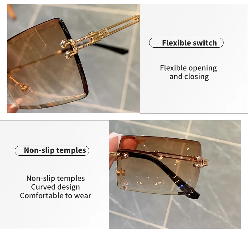 Square Frameless Clip Shades For Women Wholesale Retro Vintage Designer Fashion Sunglasses For Women And Man Alloy Golden Car best sunglasses for big nose