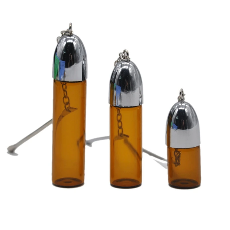 

36MM/57MM/72MM Glass Empty Snuff Bottle Pill Box with Metal Spoon Bullet Sniffer Container Storage Dispenser Pill Case