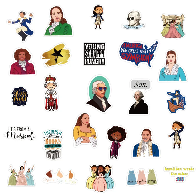 10 30 50pcs musical hamilton stickers for water bottle laptop guitar graffiti waterproof decals aesthetic sticker packs kid toys stickers aliexpress