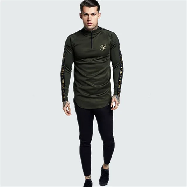 Армейский зеленый Sik Silk испанские рубашки мужские Siksilk футболка с длинным рукавом для мужчин осенние толстовки хип-хоп Уличная футболка Sik шелковая Толстовка - Цвет: Армейский зеленый