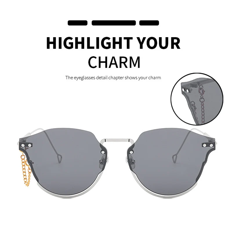 Женские очки shauna, мужские негабаритные полуоправы, солнцезащитные очки пилота, фирменный дизайн, украшение на цепочке, градиентные/зеркальные линзы, очки