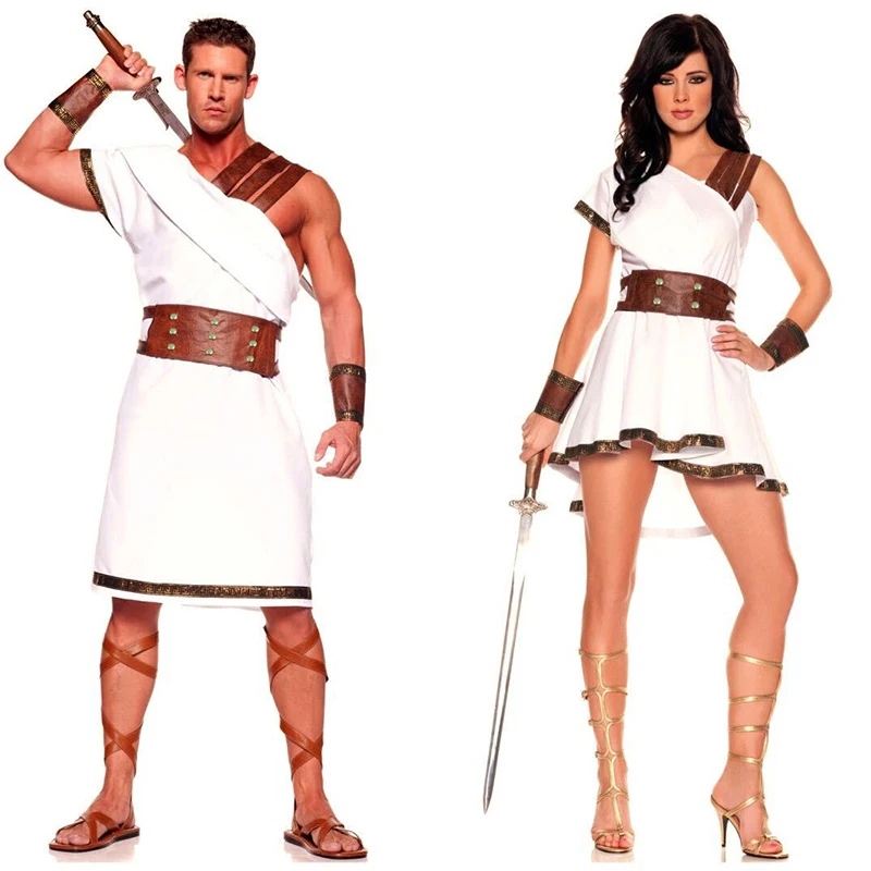 

Ancient Greek Mythology Arabian Prince Clothes Women Men Carnival Halloween Party Medieval Roman Couple White Cosplay Outfit