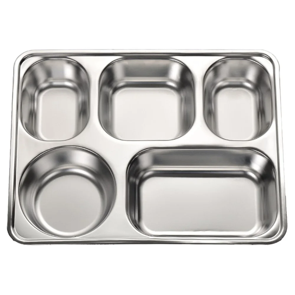 Picky Eaters Campers 304 SS Great for Adults,Kids and for Portion Control AIYoo Set of 2 Stainless Steel Rectangular Divided Dinner Tray 5 Sections Dinner Plates 